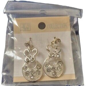 Y2K Silver Tone Butterfly Clear Rhinestone Crystal Post Stud Pierced Earrings